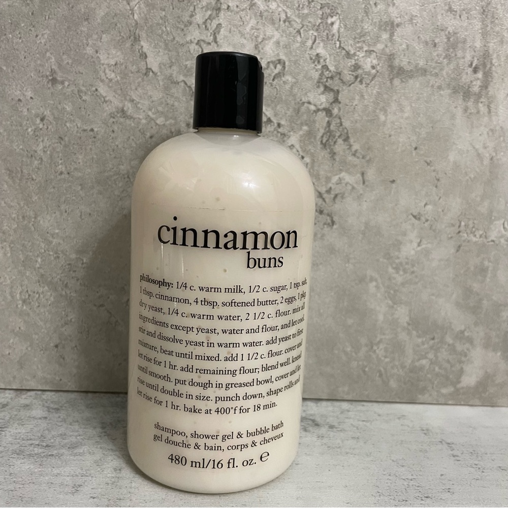 Philosophy Cinnamon Buns shampoo, shower gel & bubble bath.